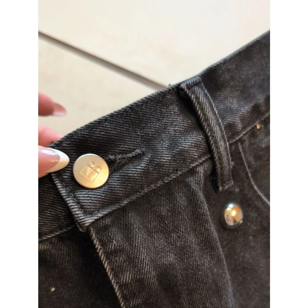 AiiRZ Studded Wide Leg Jeans Black Denim Barrel Pants Size 30 - Picture 5 of 13